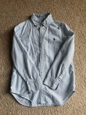 Boys Ralph Lauren Blue Plaid Button Up Dress Shirt size m
